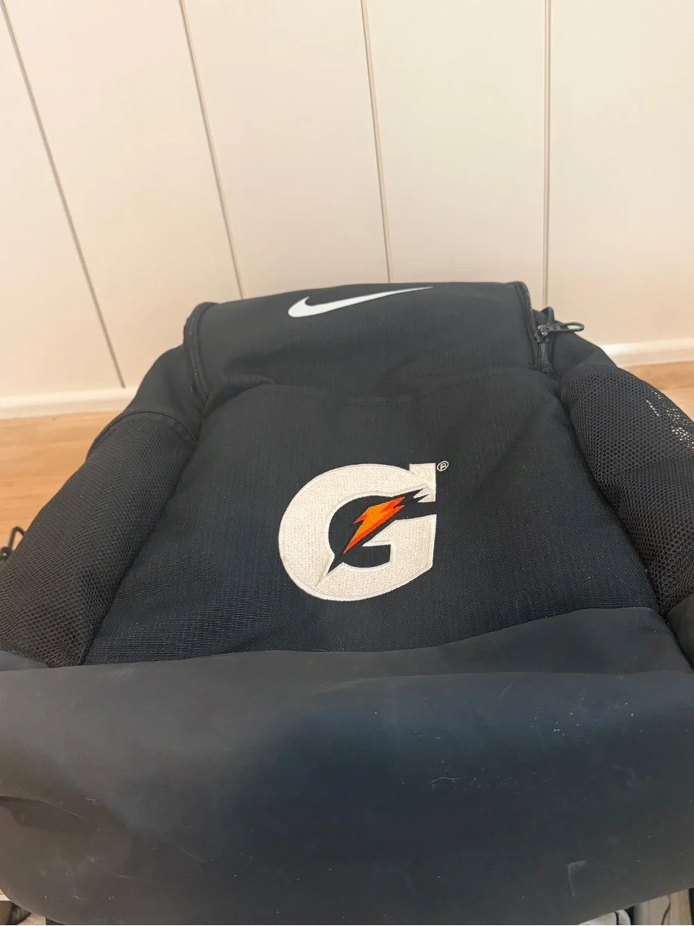 Nike Black Backpack with White Swoosh and Gatorade Logo